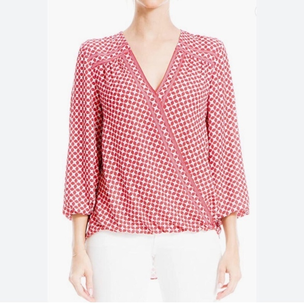 Max‎ studio faux wrap shirtall blouse red size medium